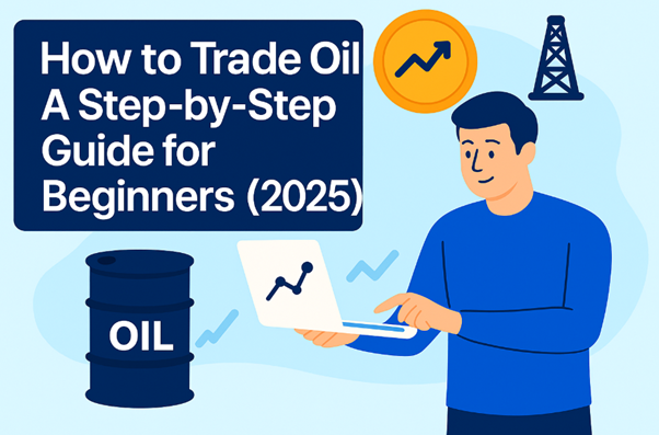 How to trade oil step-by-step guide for beginners 2025 illustration with oil barrel and trading chart