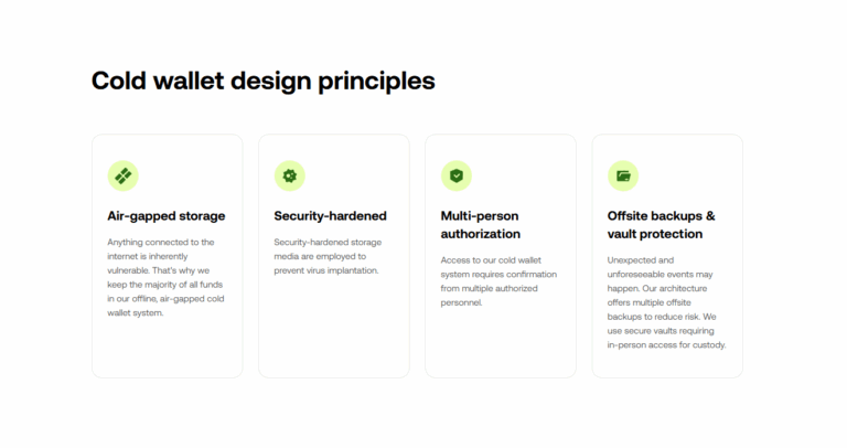 OKX cold wallet design principles featuring air gapped storage, multi person authorization, and offsite backups