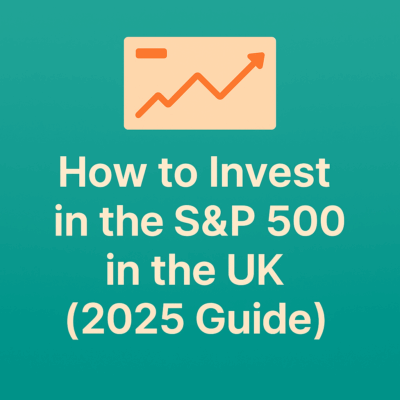 Guide on how to invest in the S&P 500 in the UK in 2025 with stock market chart illustration.