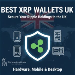 est XRP wallets UK featured image, showing a secure cryptocurrency wallet and the Ripple currency logo. Including the TIC Bull Logo,