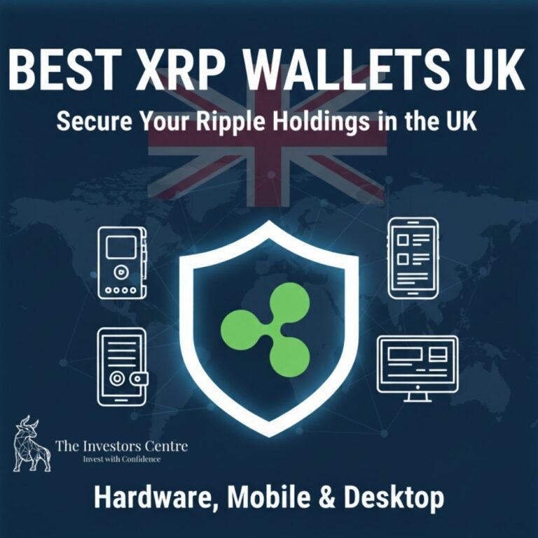 est XRP wallets UK featured image, showing a secure cryptocurrency wallet and the Ripple currency logo. Including the TIC Bull Logo,
