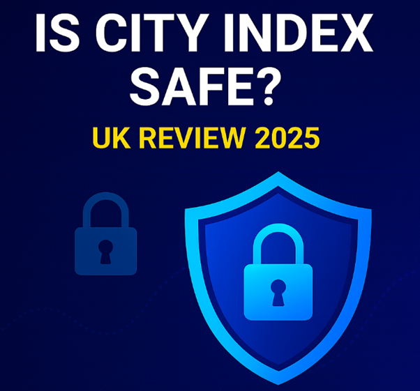 Is City Index safe in 2025? UK trading review with security shield and padlock design.