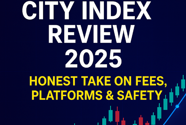 City Net Review trading company logo with candlestick chart and growth arrow.