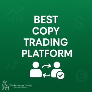 Green gradient background with white text 'Best Copy Trading Platform', icons of connected people, upward trending chart, and dollar symbol representing copy trading, with TIC Bull Logo
