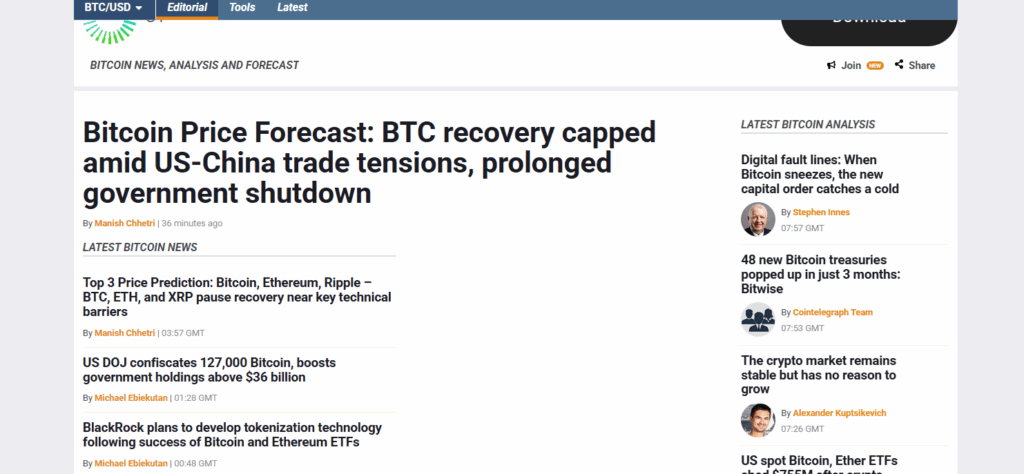 Bitcoin price forecast and market news headlines for 2025 including BTC recovery and institutional updates