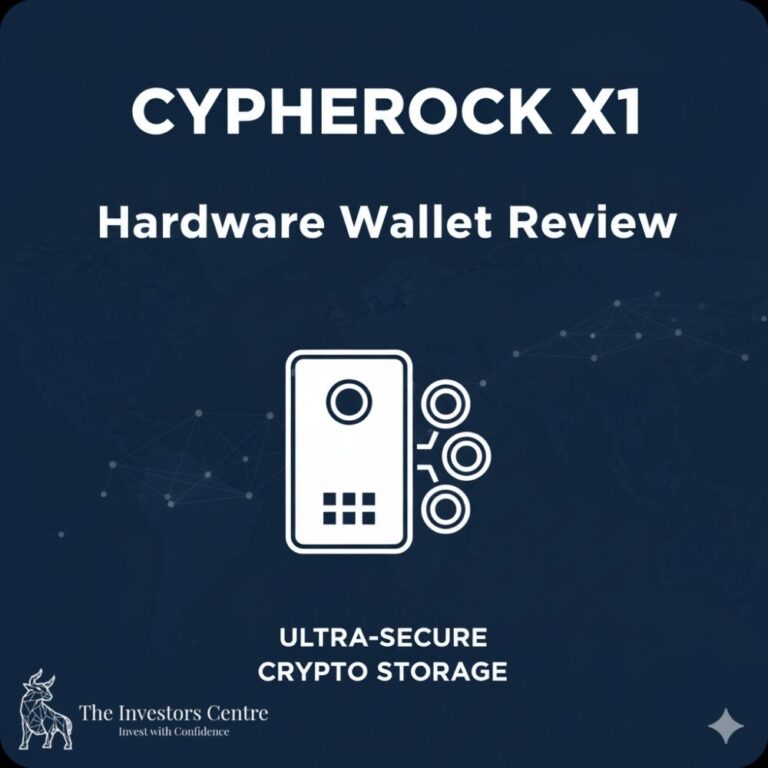 Cypherock X1 review cover image with the hardware wallet and its key cards, representing secure, non-custodial cold storage for crypto. With TIC Bull Logo,