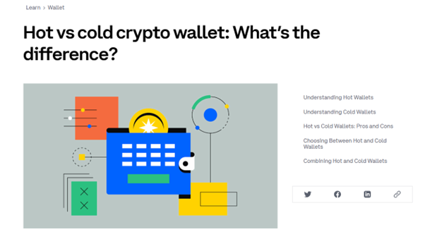 Hot versus cold crypto wallet guide illustration explaining differences between online and offline storage types.