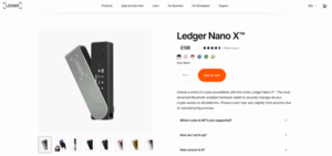 Product page of the Ledger Nano X hardware wallet used for secure offline Solana storage in the UK.