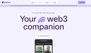 Screenshot of the Phantom Wallet homepage showing its Web3 companion message for Solana users in the UK.