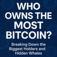Infographic title reading “Who Owns the Most Bitcoin? Breaking Down the Biggest Holders and Hidden Whales” on a dark blue background