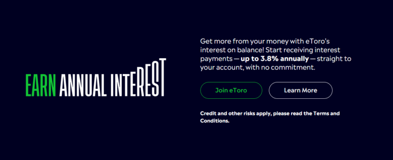 eToro earn up to 3.8 percent annual interest on USD cash balance banner