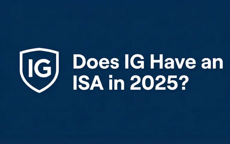 Featured image with a dark blue background showing the white IG shield logo next to the text question: "Does IG Have an ISA in 2025?"