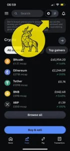 Coinbase mobile app displaying cryptocurrency prices in GBP with option to switch trading mode