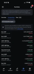 Screenshot of my Coinbase crypto portfolio transaction history showing deposits, buys, and transfers with amounts and dates in January 2026.