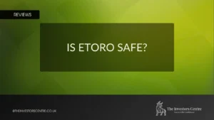 Is eToro Safe featured review image with green gradient background and Investors Centre branding