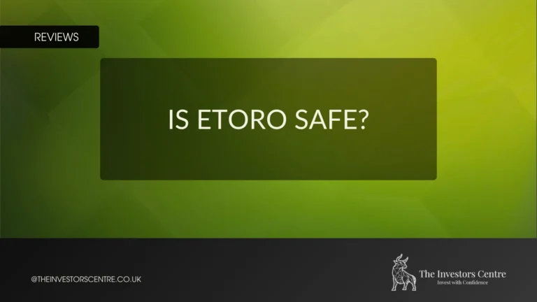 Is eToro Safe featured review image with green gradient background and Investors Centre branding