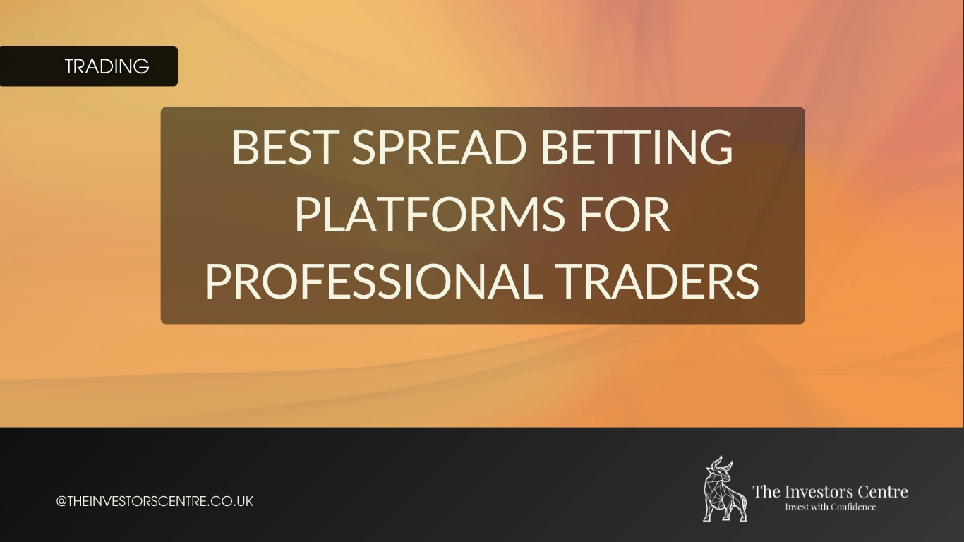 Banner reading Best Spread Betting Platforms for Professional Traders with Investors Centre branding on light gradient background.
