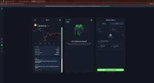 Uphold dashboard showing Bitcoin price chart, account verification prompt, and transaction panel.