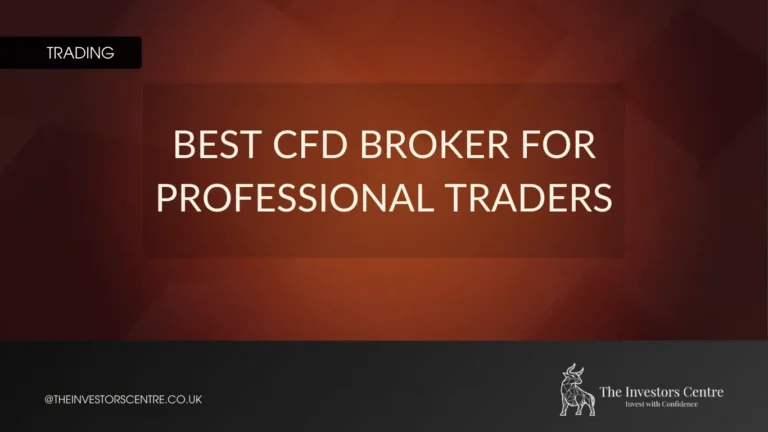 Banner reading “Best CFD Broker for Professional Traders” with Investors Centre branding on dark gradient background.
