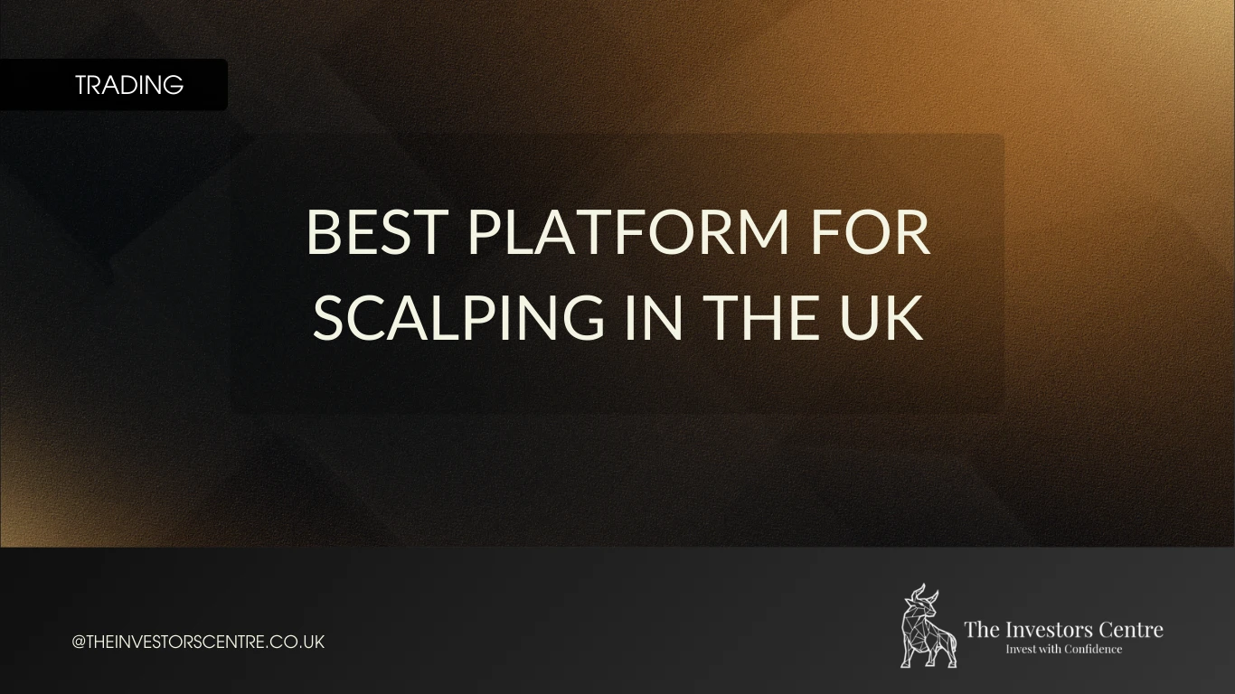 Featured image for Best Platform for Scalping in the UK article with bold title text on a dark gold background
