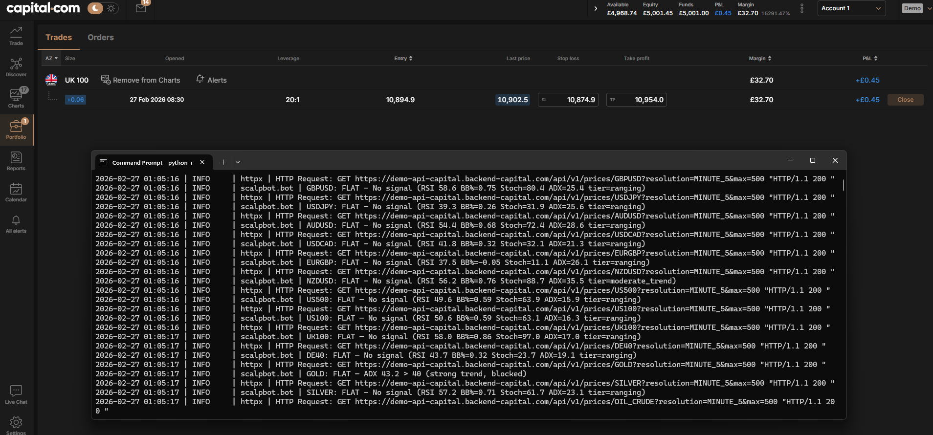 Screenshot of Capital.com&rsquo;s trading platform highlighting AI-powered behavioural analysis and the eQ trading insights app