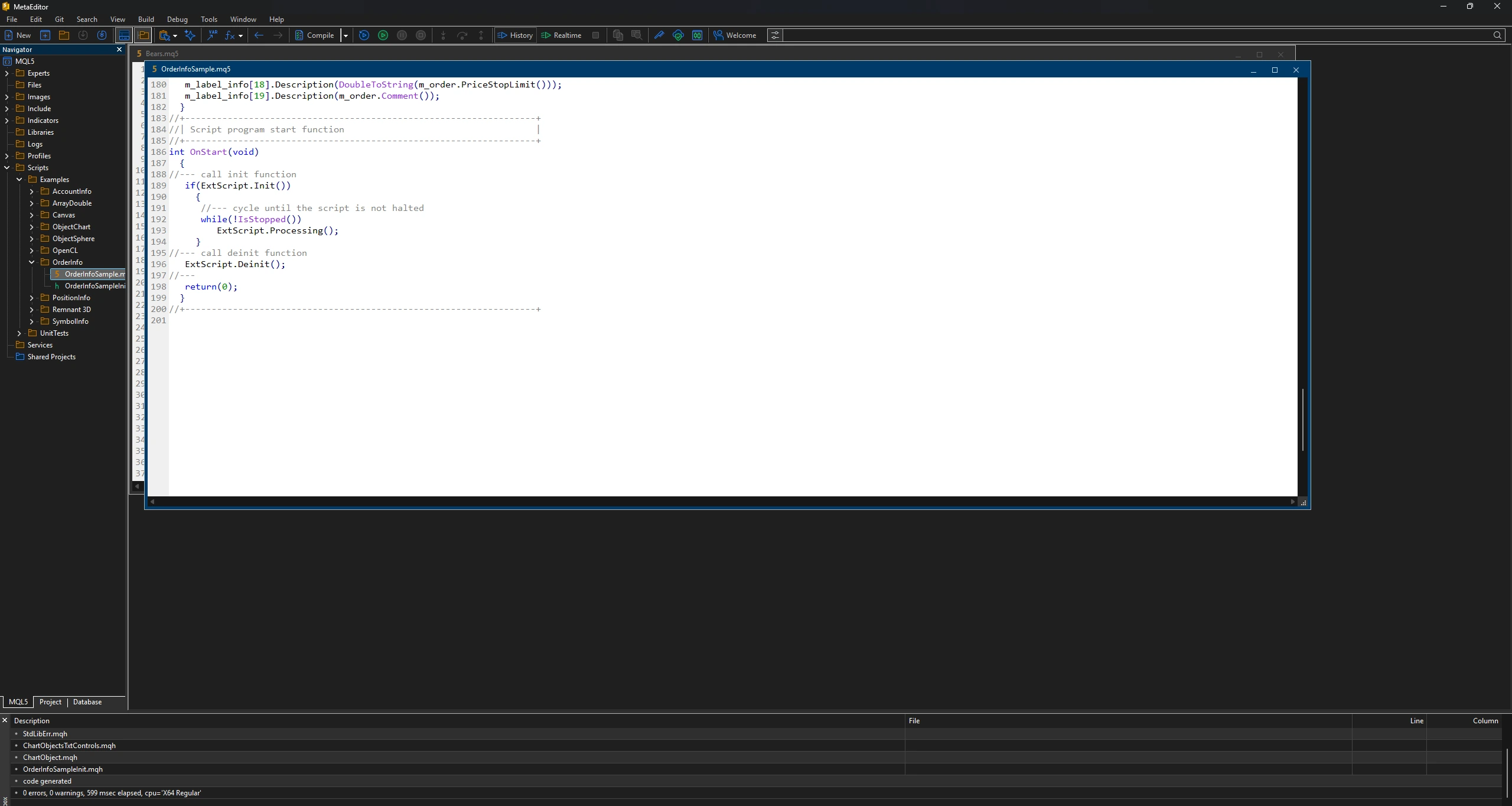 MetaEditor interface showing the structural programming differences between MQL4 and MQL5 code.