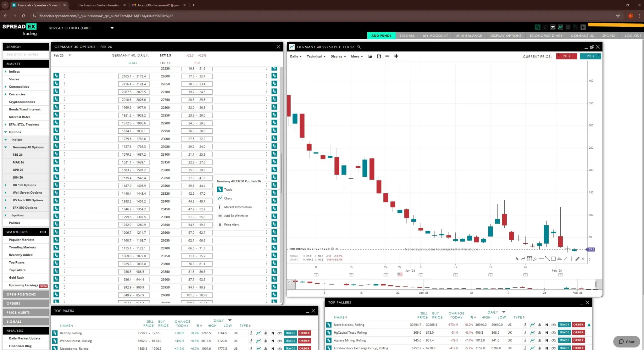 Spreadex Options Trading Platform View
