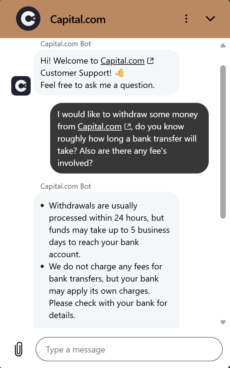 Live support chat on a UK trading platform showing responsive customer service during a real money deposit test