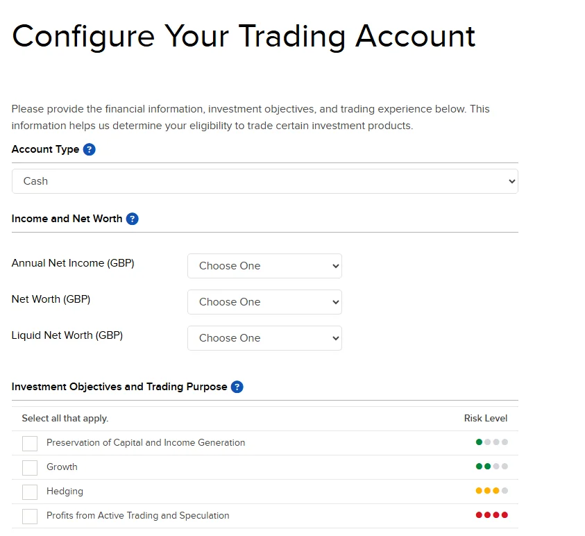 IBKR configure trading account settings for direct market access