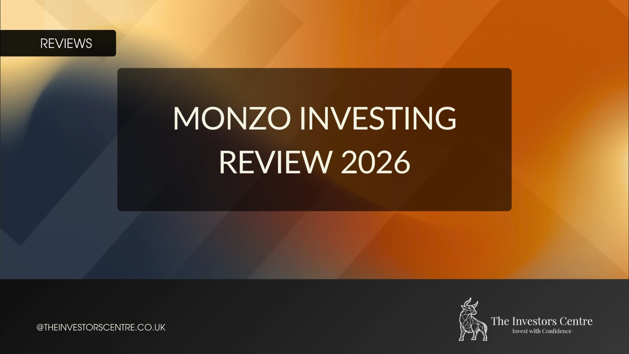 Featured image for The Investors Centre Monzo Investing Review 2026 article with branded orange and dark gradient background