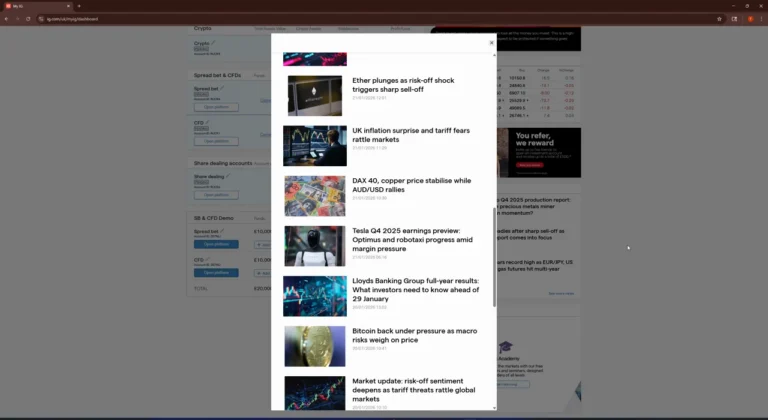 My IG dashboard showing the crypto account section alongside spread betting, CFD and share dealing accounts