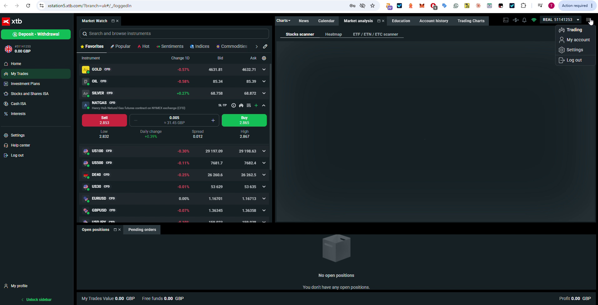 XTB xStation 5 Investment Plans screen with ETF auto-invest portfolios, tested August 2026